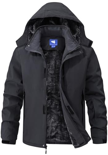 Aorga Mens Skiing Jackets Winter Waterproof Snow Ski Jackets Coats Fleece Lined Insulated Heavy Snowboard Parka Jackets with Hoode Dark Grey 3X-Large