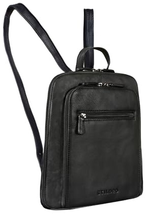 STILORD Millie Stadtrucksack Damern Läder Liten Damryggsäck Modern Liten Läderryggsäck Äkta Läder Vintage Dagpack Mini Stadryggsäck Crossbody Ryggsäck Farbe:Svart