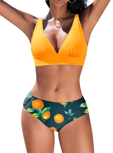 Nadeer Costume da Bagno Donna Scollo a V Triangolo Due Pezzi Push Up Bikini Set Imbottito Reggiseno Sexy Costumi da Mare Spiaggia Beachwear Swimwear
