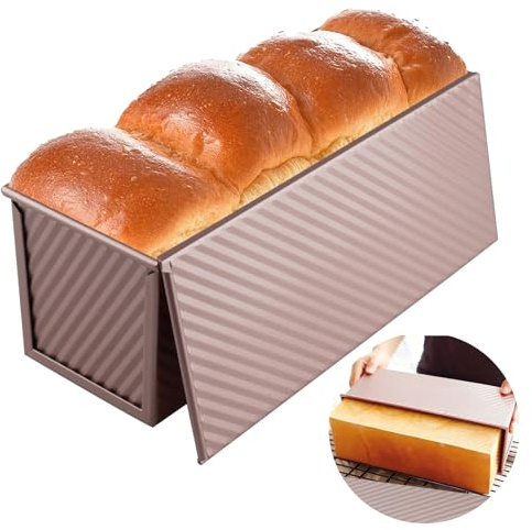 inodiref Stampo Pane In Cassetta Con Coperchio 1000g di Impasto, Antiaderente Stampo Per Pane In Cassetta, Stampo Plumcake Acciaio Al Carbonio Ondulato Per Cuocere Toast, Pane, Torte, Panini
