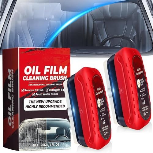 QUANROL Automotive Oil Film Cleaning Brush 2-Pack, Car Clear Vision Glass Cleaner for Car Windshield– Car Windows Cleaner for Improving Windshield Clarity & Visibility,Rosy