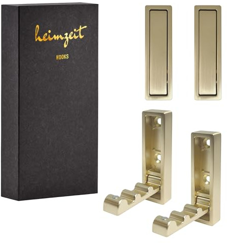 heimzeit Ganci Appendiabiti Edge Pieghevoli da Avvitare 4 Pezzi in Oro, Appendiabiti da Parete per Guardaroba, Giacca, Asciugamano, Zaino e Vestiti, Design Moderno, Ganci in Metallo da Forare
