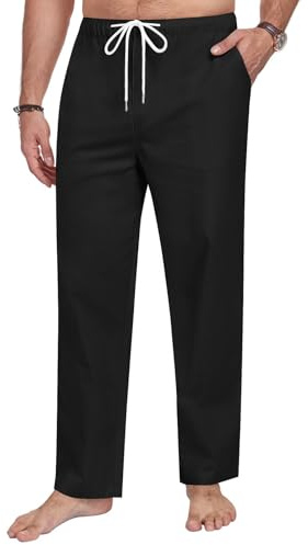 Litthing Mens Linen Trousers Cotton Summer Trousers Lightweight Loose Fit