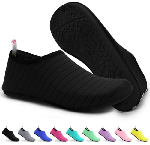 BOODPET Water Shoes Women Men, Quick Dry Beach Pool Shoes, Non Slip Swim | Aqua Shoes for Sea, Pool, Surfing, Kayaking; Wet Shoes with Barefoot Fit, Sponge Insole; UK Sizes 2.5/3 to 9.5/10