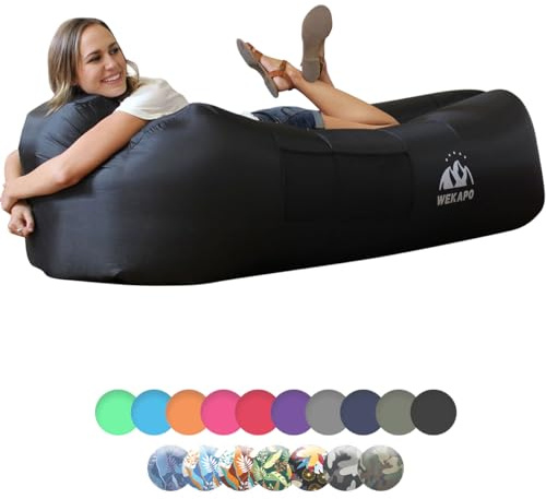 WEKAPO Inflatable Couch Air Lounger Chair - Camping & Beach Accessories, Portable Blow up Sofa for Hiking, Lawn, Indoor/Outdoor Movies & Music Festivals. Lightweight and Easy to Set Up Air Hammock