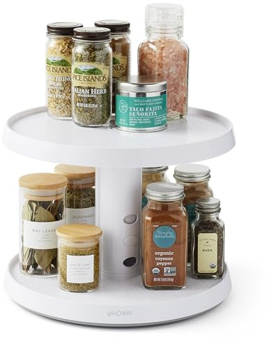 YouCopia 2-Tier Height Adjustable Crazy Susan, Lazy Susan Turntable Organiser for Kitchen Cupboard and Pantry Storage