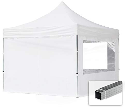 TOOLPORT Gazebo Pieghevole Giardino 3x3m - 4 Laterali Alluminio Telo Idrorepellente Padiglione Mercati Sagre Bianco