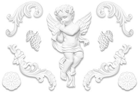 HEXIM Ornament aus PU - große Auswahl, 195x195mm Stuck, stoßfeste Deko schnitzerei - Verzierung für Wand und Decke (G2046) Wanddeko, Kunsthandwerk