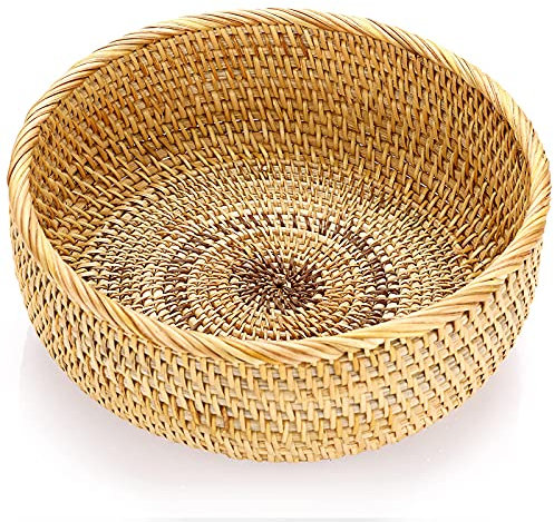 SUMTree Panier de fruits plateau tissé en rotin panier de service support de rangement pour cookies, pain,fruits (rond,26CM)