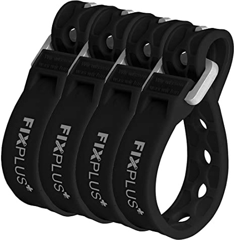Fixplus Strap 4-pack Nano Slim Fit – spännrem för säkring, fastsättning, buntning och fastspänning, tillverkad av specialplast med aluminiumspänne 15 cm x 1,2 cm (svart)