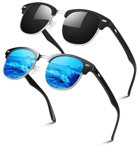 LINVO Lunettes de Soleil Homme Femme Polarisées, Rétro Demi Cercle Monture | 100% Protection UV400,Ultra-léger Résistant, Conduite, Randonnée, Pêche, Voyages