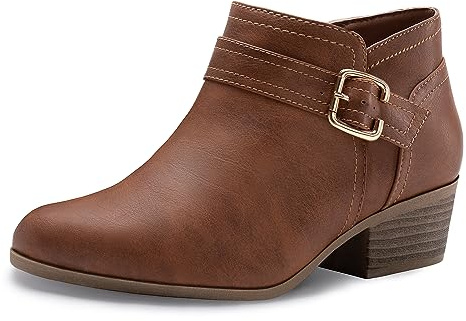 Athlefit Women's Chunky Low Heel Ankle Boots Classic Pointed Toe Side Zipper Brown Booties Size 8