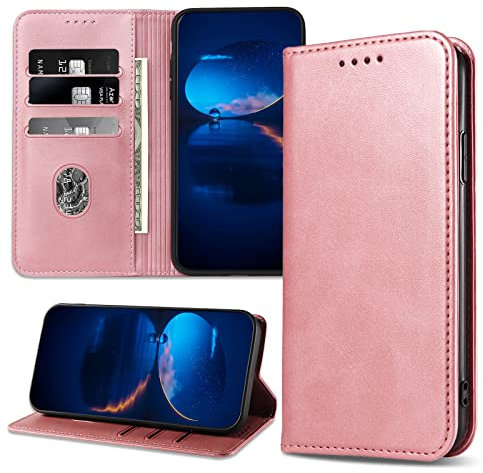 DENDICO Case for Google Pixel 7A 5G, Classic PU Leather Magnetic Wallet Case, Flip Folio Protective Phone Cover Compatible with Google Pixel 7A 5G, Rose Gold