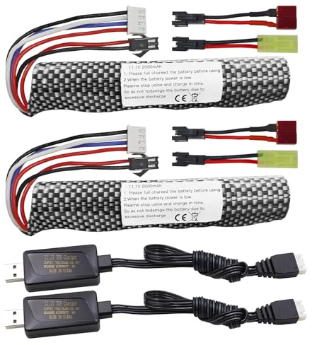 ZYGY 2PCS 3S 11.1V 2000mAh Connecteur SM-2P Batterie Li-ION & câble de Chargement USB pour Airsoft Gel Water Ball Blaster Airsoft Gel Ball Shockwave