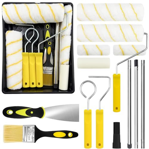 Rouleau de Peinture, 12 Rouleau Peinture, 23cm & 10cm Rouleaux de Mousse de Laine Rouleau de Peinture, Rouleau de Peinture Murale Avec Réservoir et Bac à Peinture pour Murs et Plafonds