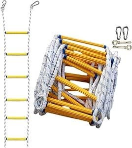 Échelle de secours d'urgence avec 2 crochets, échelle de sécurité en corde for balcon de 16 pieds for enfants et adultes, échelle de corde à 2 étages, portable et réutilisable, capacité de poids jusqu