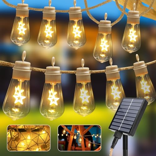 Coomoors Solar Lights Outdoor Garden, 5M/16ft 10 LED Shatterproof Bulbs Solar Fairy Lights IP65 Waterproof, 8 Modes Solar Powered Outside Light for Gazebo Pergola Patio (Warm White)
