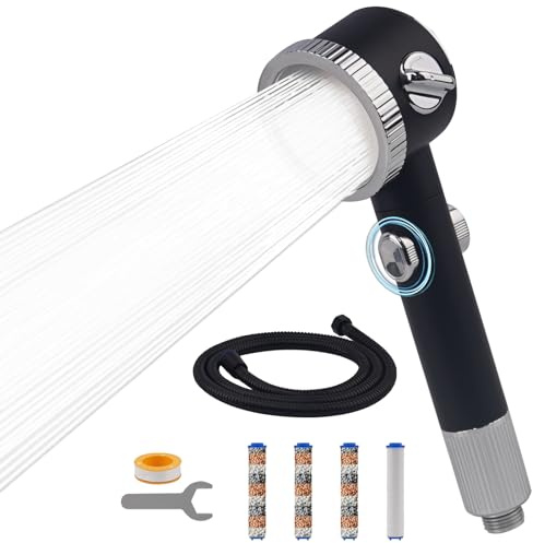 VirtuGro Alcachofa Ducha con Manguera 1.5M Alcachofa de Ducha con Filtro Antical Ahorro de Agua Cabezal de Ducha Baño Cabezal Ducha Alta Presión para 3 Modos con 3 Filtración Negro