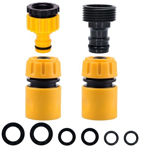 Hose Tap Connector Fitting, Outside Tap Connector 1/2 and 3/4 Outdoor Tap Kit & Hose Quick Connectors Faucet Adapter 3/4 Male Watering Hosepipe Nozzle Attachments for Garden Hosepipe