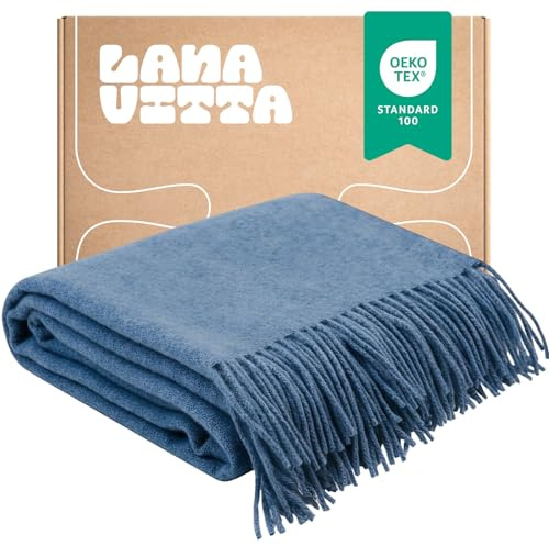 Lanavitta – Wolldecke „Melange“ – Tagesdecke & Bettüberwurf – 100 % Neuseeland-Wolle, Warmer Sofa-Plaid – Blau – 140x200 cm