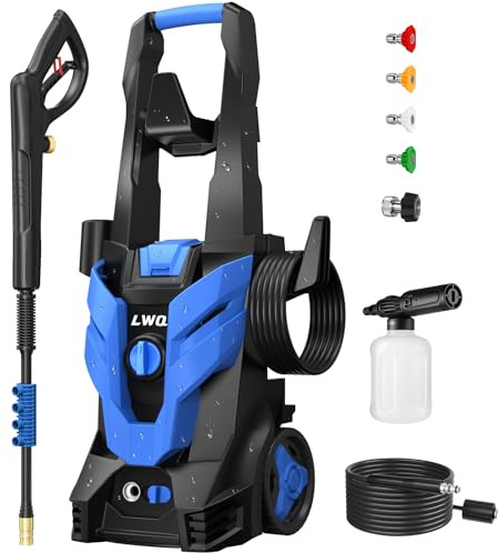 Hochdruckreiniger, Hochdruckreiniger mit 4 Quick Connect Düsen, Hochdruckreinigungsmaschine mit Schaumkanone für Autos/Zäune/Einfahrten/Terrassen/Hausreinigung, Hellblau