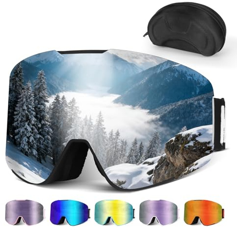 Hikeen Gafas de Esquí Fotocromáticas: Gafas Esqui Hombre Mujer Gafas Nieve Antiempañamiento con Protección UV, Ski Goggles con Acolchado 3 Capas para Esquí y Snowboard - Incluye Funda- Como Regalo