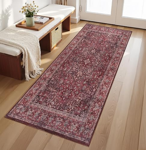 RUGS DEPOT Machine Washable Area Rug for Living Room 80x150 cm – 4 mm Thin Vintage Chenille Carpet with Non-Slip Cotton Backing | Soft Low-Pile Washable Rug for Bedroom & Hallway