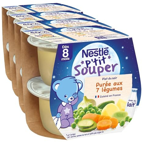 Nestlé Bébé - P'tit Souper - Petits Pots Bébé - Purée 7 Légumes - Dès 8 mois - 2x200g (Lot de 4)