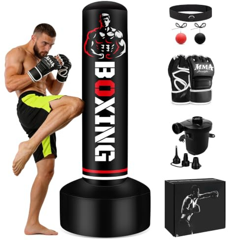 JUOIFIP Boxing Bag Free Standing 180cm/71, Punching Bag for Adults with Boxing Gloves & Electric Air Pump, Inflatable Punch Bag with Head Speed Ball, Boxing Set for Kids Kickboxing Karate MMA