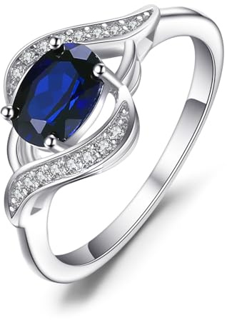 JewelryPalace 14K vitguldpläterad solitärring med Royal Blue Created Spinel, Oval-Cut Sten Ring, Enkel Jubileumsring Smyckesset 9,5