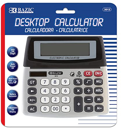 BAZIC 12-Digit Dual Power Desktop Calculator with Adjustable Display (3012)