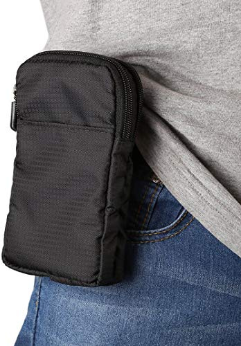 Petit sac à bandoulière pour téléphone portable, sac de taille pour téléphone, sac de taille noir, 16,5 cm, sac à bandoulière de voyage avec sangle à fermeture éclair, clip de ceinture avec mousqueton