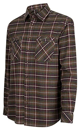 Hoggs of Fife Countrysport Luxury Hunting Shirt Olive/Wine Check - 100% cotton, 220g flannel, double brushed