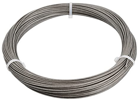 50m Stahlseil 2mm, 304 Edelstahlseil Drahtseil PVC Ummantelt, 167kg Belastbarkeit Rostfrei Drahtkabel 7x7, Aufhängedraht für Bilder Decke, Spanndraht Edelstahldrahtseil für Wäscheleine Gardinen Außen