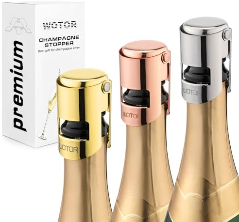 WOTOR 3 pezzi tappo per spumante, tappo champagne professionale in acciaio inox, tappo vino frizzante riutilizzabile, tappo per prosecco, a prova di perdite, Mantieni fresco (Tricolore)