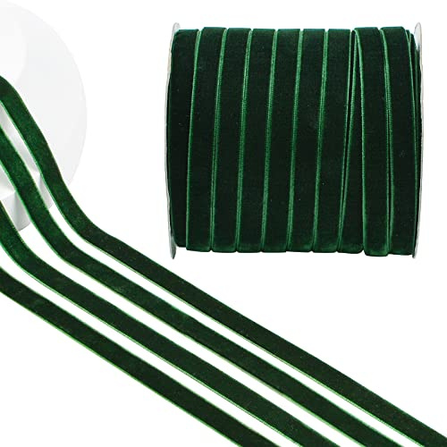 CRAFFANCY Cinta de Terciopelo de Navidad Verde Oscura, 1cm x 45m Cinta Terciopelo Lazo Vintage para Envases de Regalos Manualidades Árbol de Navidad Guirnaldas Decoración