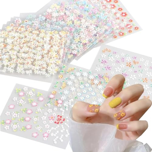 Fychuo Nail Stickers for Art Self Adhesive Charms 30Pcs Colorful Flower Gel Decals DIY Tips Girls Stick On for Women Butterfly Decoration Supplies