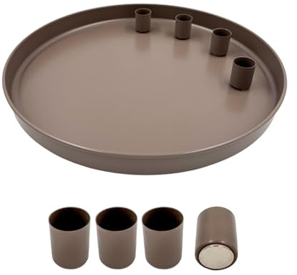 Seaside No.64 - Tablett mit 4 magnetischen Kerzenhaltern - Kerzenständer aus Metall, Matte Optik, für Stabkerzen - Dekotablett für deinen DIY Adventskranz und Tafelkerzen mit Ø2,2 cm (beige, Ø25cm)