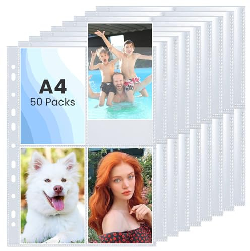 AOBOPLE 50 Stück Fotohüllen DIN A4,Transparent Postkartenhüllen, 4 Fach Geteilt Fotosichthüllen,Kleine Klarsichtfolien, Karten & Fotohüllen für Familien, Hochzeits (10.8 x 15.2 cm)