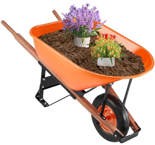 VEVOR Carretilla de Mano para Jardín Capacidad de Carga de 150 kg Carretilla de Jardín de Una Rueda con Manija de Metal y Rueda de 40 cm de riel de Ancho Carretilla para Granjas, Césped, Jardinería