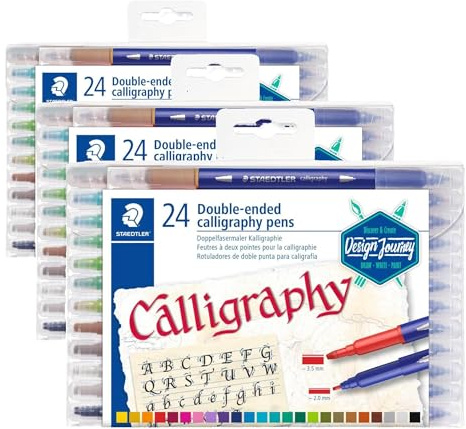 STAEDTLER 3005 TB24 Double-Ended Fibre-Tip Calligraphy Pens - Assorted Colours (Pack of 72)