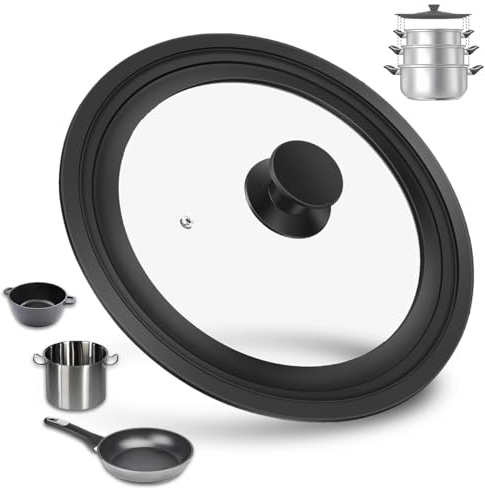 Tapa universal de cristal con borde de silicona graduado para ollas, tapa de cristal templado, resistente al calor, tapa para sartenes y ollas, tapa de repuesto universal (28-30-32)