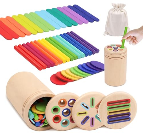 Juguetes Montessori Niños 1 2 3 Años, Juegos de Madera para Clasificar Formas y Colores Montessori 1-3 Años, Juguete Educativos Montessori de Apilar y Encajar, Juguetes Sensorial de Madera Motricidad