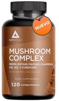 Funghi Medicinali Complex Reishi,Shiitake, Maitake, Cordyceps sinensis, Fungo del sole| 5 Funghi | Mushroom Complex per Stress Memoria e Concentrazione | No OGM Vegane | BODYATHLON