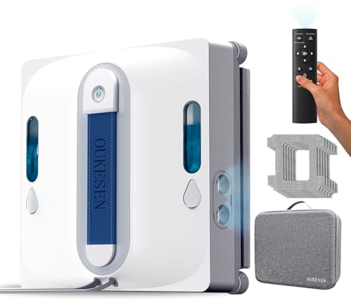 OUKESEN Window Cleaning Robot,9000Pa Sauction & 75N Cleaning Force with 4 Water Spray Support 5 Cleaning Modes & Remote Control,Window Cleaner Robot for Wet Cleaning Frame & Frameless Windows & Tiles