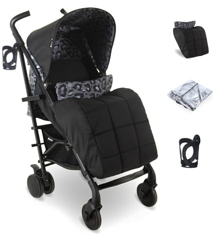 My Babiie MB51 Stroller – from Birth to 4 Years (22kg), Lightweight, Umbrella Fold, Travel Buggy for Toddlers, Pushchair Includes Footmuff, Cup Holder, Rain Cover - Black Leopard