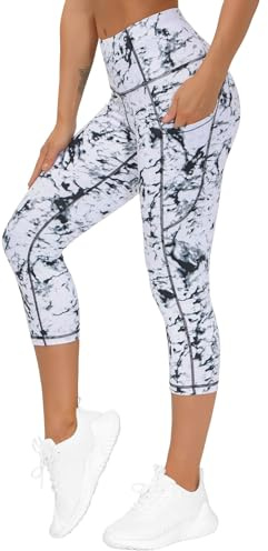 THE GYM PEOPLE Thick High Waist Capris Yoga Pants with Pockets, Tummy Control Workout Running Yoga Leggings for Women