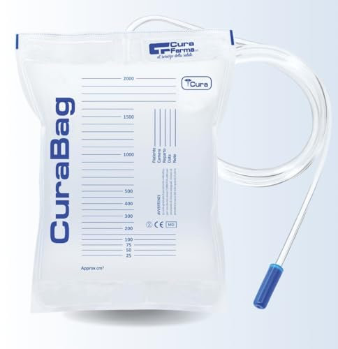 Sacche per urina da letto 2 litri prive di Lattice tubo 130 Cm senza rubinetto di scarico (CONFEZIONE 30 PEZZI) - Sacchetti per Drenaggio Urinario e Cateteri con valvola Antireflusso – CURA FARMA
