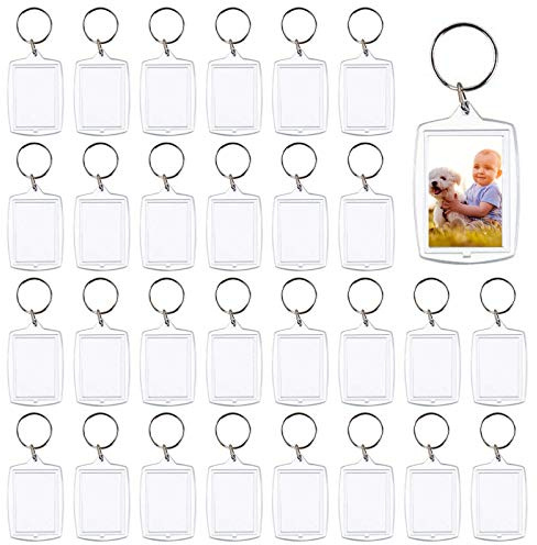 30 PCS Photo Insert Keychains, Acrylic Clear Blank Keyrings Picture Frame Keyring with Split Ring for Personalised Custom and Passport Photo Size, 1.57 Inch by 2.36 Inch