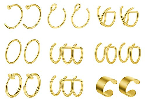 Mayhoop Piercing Orecchio Finti Non Piercing Acciaio Inossidabile Falso Piercings sugli Orecchini Labbro Naso Clip per l'Orecchio Polsino dell'Orecchio Donne Uomini